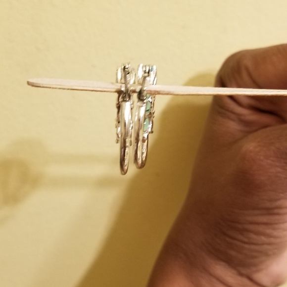 Hoop Earrings With Turquoise Stones - Picture 3 of 3